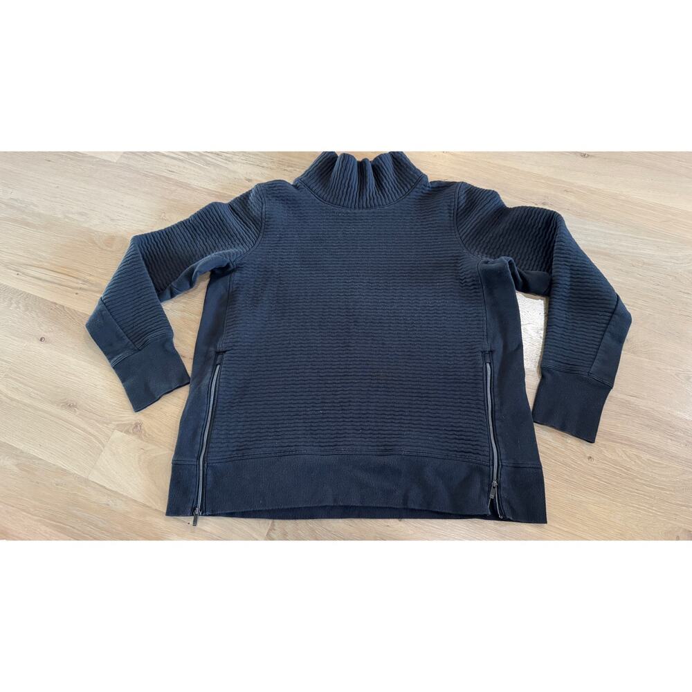 All In Motion quilted funnel neck pullover sweatshirt black ribbed size large